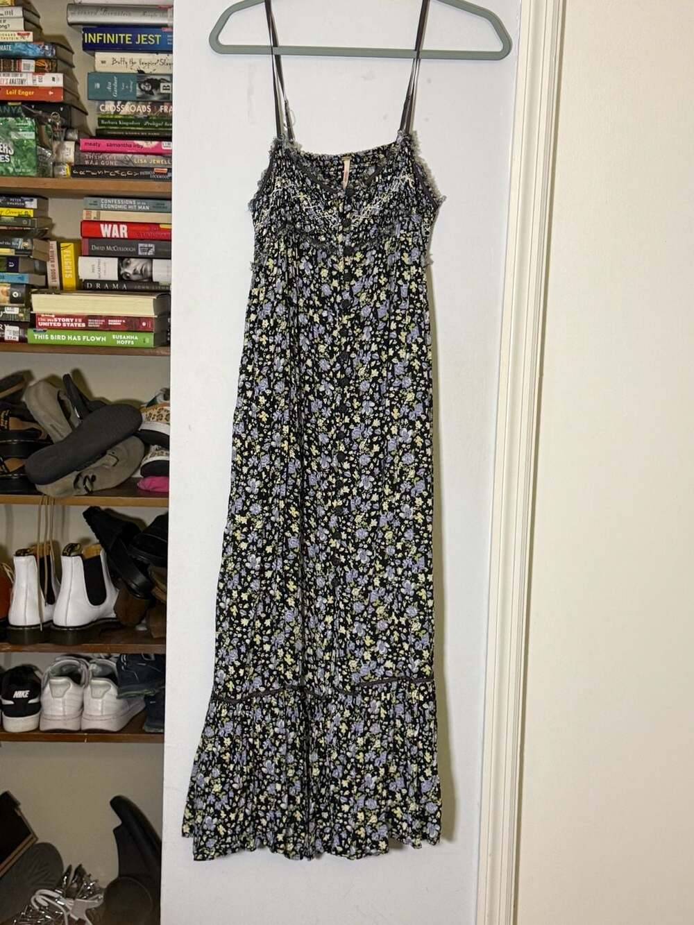 Free People Size M Floral Midi Dress with Cut Out Back